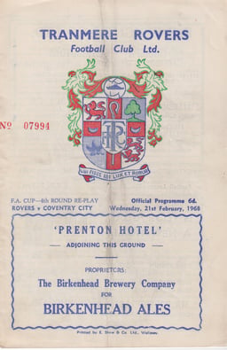Tranmere Rovers v Coventry City Match Programme 1968-02-21
